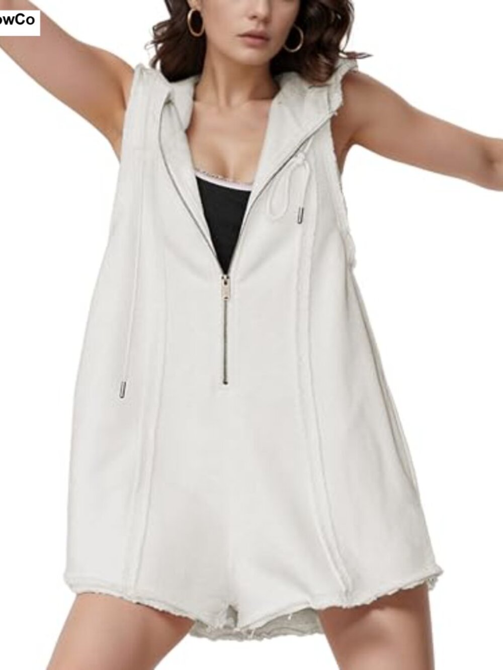 Womens Sleeveless Athletic Hooded Romper Jumpsuit Cotton Polyester